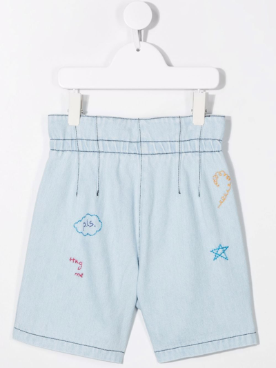 Philosophy Di Lorenzo Serafini Teen Embroidered Contrast-stitching Denim Shorts In Blue
