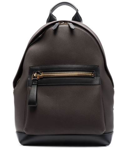 Shop Tom Ford Buckley Grained Leather Backpack In Brown