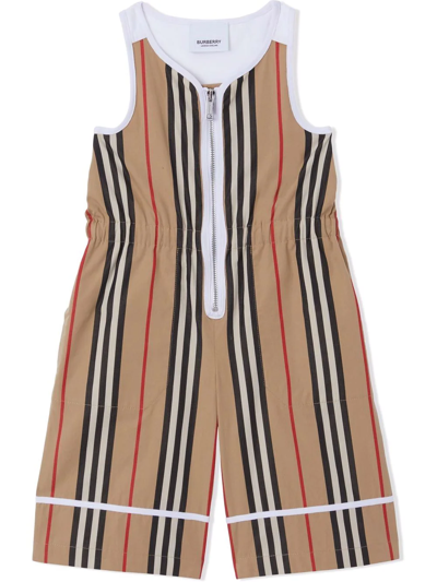 Shop Burberry Icon Stripe Zipped Jumpsuit In Neutrals