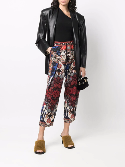 Shop Balmain Abstract Pattern-print Cropped Trousers In Red
