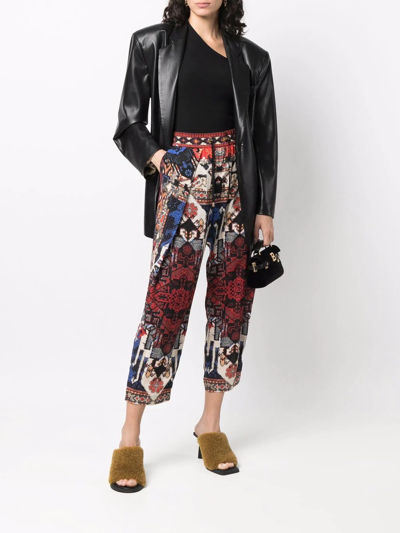 Balmain Abstract Pattern-print Cropped Trousers In Red