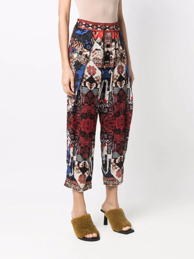 Balmain Abstract Pattern-print Cropped Trousers In Red