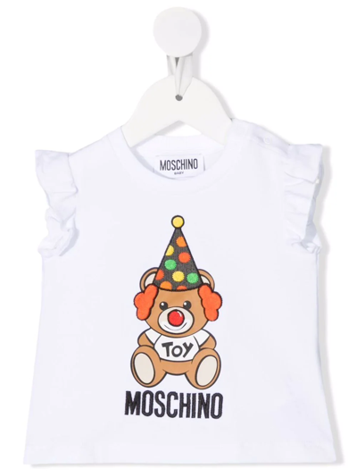 Shop Moschino Teddy-motif Ruffle Top In White