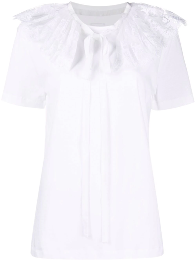 Shop Patou Detachable Lace-collar T-shirt In White