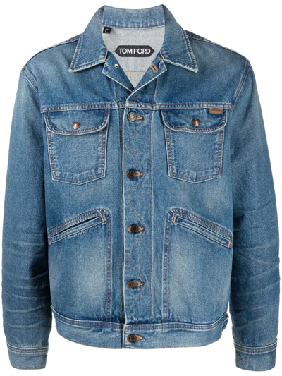 Shop Tom Ford Buttoned Denim Jacket In Blue