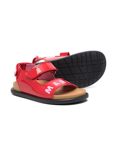 Shop Marni Logo-print Touch-strap Sandals In Red