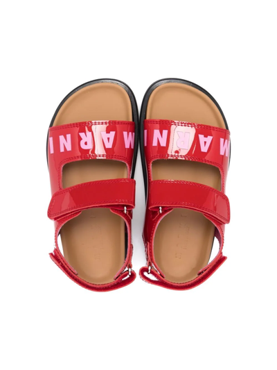 Shop Marni Logo-print Touch-strap Sandals In Red