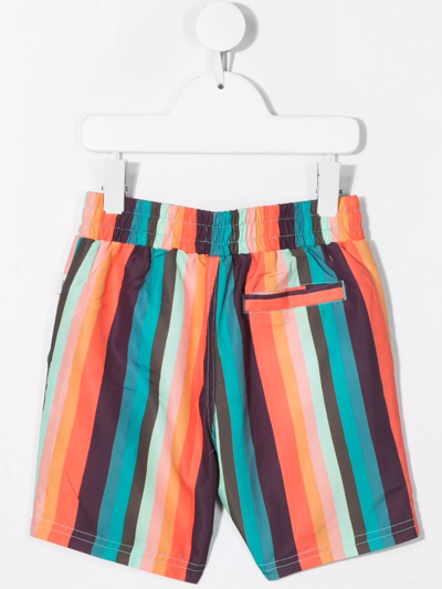 Shop Paul Smith Junior Striped Drawstring Swim Shorts In Orange