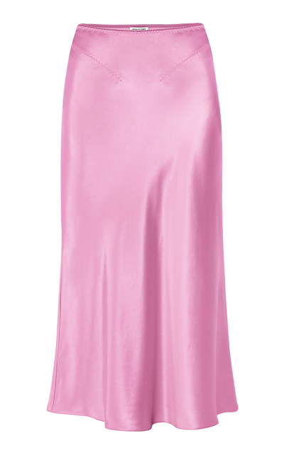 Shop Anna October Women's Voleta Stitch-detailed Satin Midi Skirt In Pink,brown