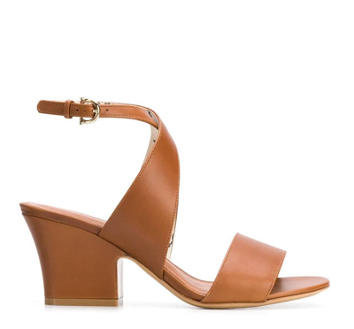 Shop Ferragamo Salvatore  Ladies Brown Plain Wedge Leather Sandals