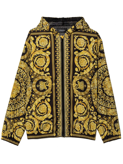 Shop Versace Barocco Print Hooded Bomber Jacket In Black