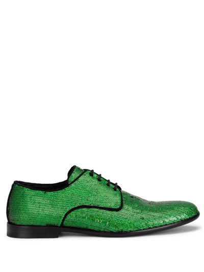 Shop Dolce & Gabbana Sequin-embellished Derby Shoes In Green