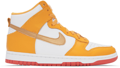 Shop Nike Yellow & White Dunk High Top Sneakers In 700 University Gold/
