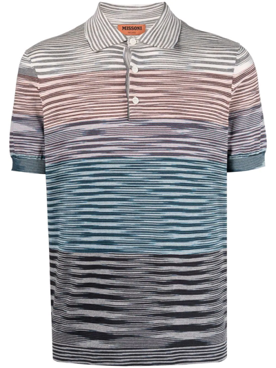 Shop Missoni Gradient Striped Polo Shirt In Blue