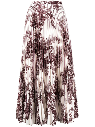 Erdem Nesrine Floral-print Pleated Tea-length Skirt In White Burgundy |  ModeSens
