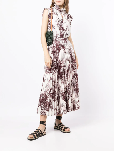 Shop Erdem Floral-print Pleated Skirt In Rot