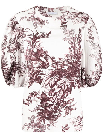Shop Erdem Floral-print Puff-sleeves Blouse In Weiss