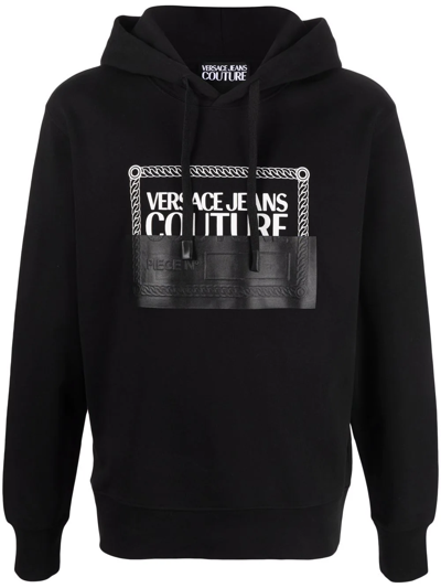 Versace Jeans Couture Bicolour Logo Print Hoodie In Schwarz