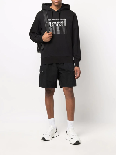 Versace Jeans Couture Bicolour Logo Print Hoodie In Schwarz
