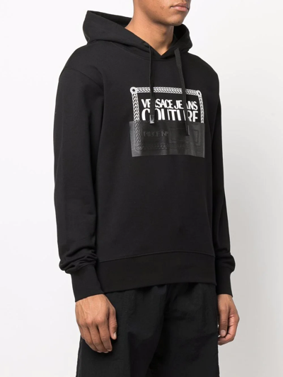 Versace Jeans Couture Bicolour Logo Print Hoodie In Schwarz