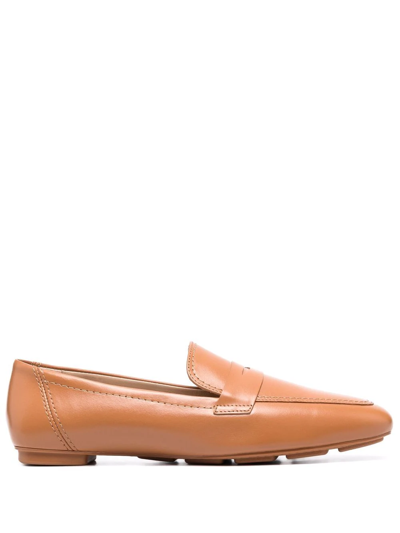 Shop Stuart Weitzman Jet Leather Penny Loafers In Nude