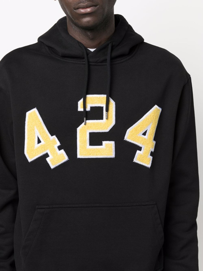 Shop 424 Logo-patch Cotton Hoodie In Schwarz