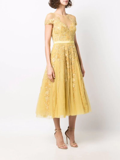 Shop Zuhair Murad Embroidered Midi Dress In Gelb