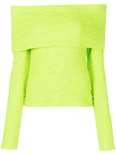 Shop Msgm Off-shoulder Textured Top In Grün