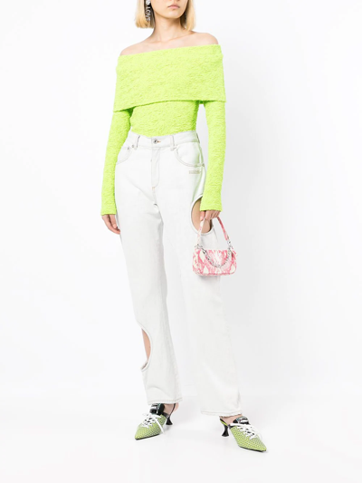 Shop Msgm Off-shoulder Textured Top In Grün