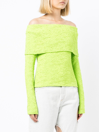 Shop Msgm Off-shoulder Textured Top In Grün