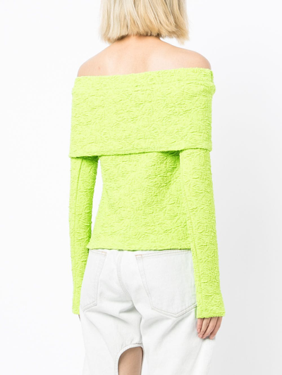 Shop Msgm Off-shoulder Textured Top In Grün