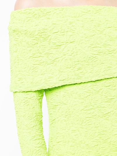 Msgm Off-shoulder Textured Top In Grün