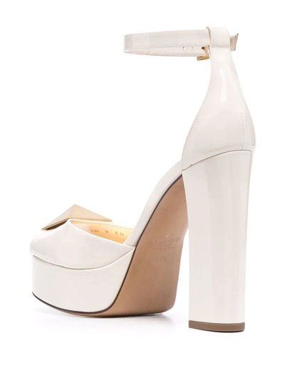 Shop Valentino One Stud Patent Leather Platform Sandals In Neutrals