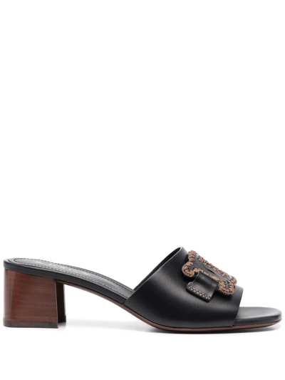 Tod's Woven-logo Heeled Mules In Black