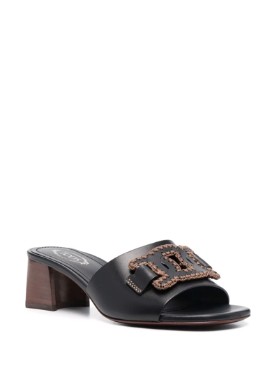 Tod's Woven-logo Heeled Mules In Black