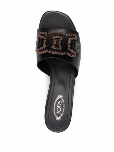 Tod's Woven-logo Heeled Mules In Black