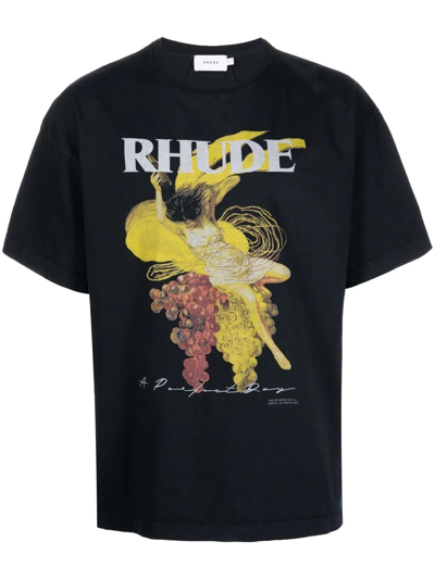 Shop Rhude Logo Fruit-print T-shirt In Schwarz