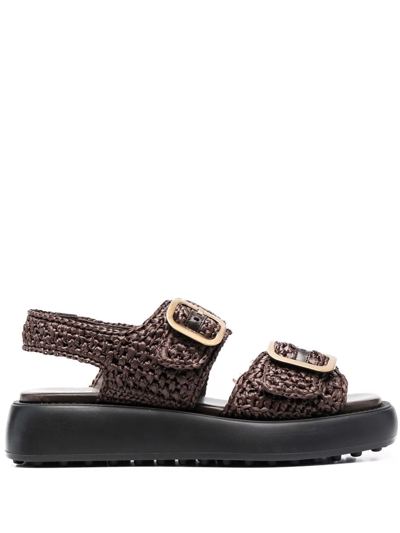 Shop Tod's Chunky Woven Raffia Sandals In Braun
