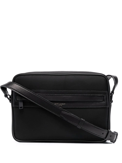 Shop Saint Laurent Logo-print Leather Shoulder Bag In Schwarz