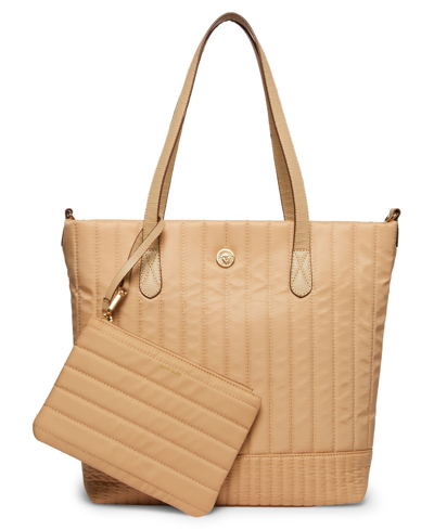 Shop Anne Klein Women's Quilted Medium Nylon Tote With Pouch In Tan