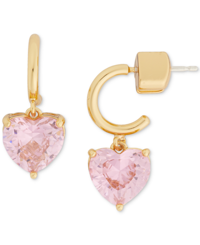 Kate Spade Gold-tone Heart Charm Huggie Hoop Earrings In Pink