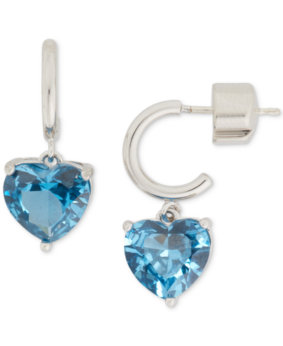 Shop Kate Spade Gold-tone Heart Charm Huggie Hoop Earrings In Turquoise