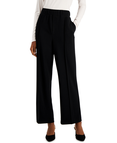 Shop Alfani Petite Wide-leg Pull-on Drapey Pants, Created For Macy's In Deep Black