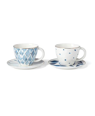 Lenox Blue Bay 4-piece Teacup Saucer Set In White