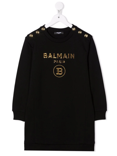 Shop Balmain Sequin-embellished Jumper Dress In Black