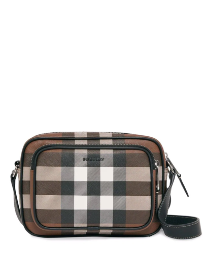 Shop Burberry Check-print Compact Messenger Bag In Brown