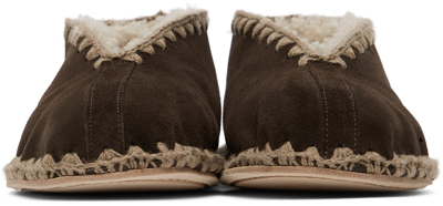 Shop Bode Brown Shearling Greco Slippers