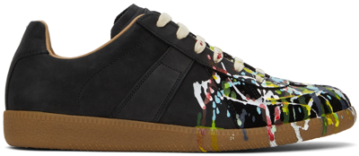 Shop Maison Margiela Black & Multicolor Paint Drop Replica Sneakers In 963 Black