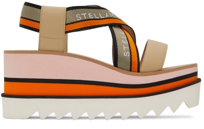 Shop Stella Mccartney Beige & Orange Sneakelyse Platform Sandals In 9869 Travertine-blk-
