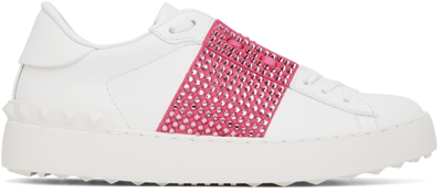 Shop Valentino White & Pink Crystal Open Sneakers In Z05 White/feminine